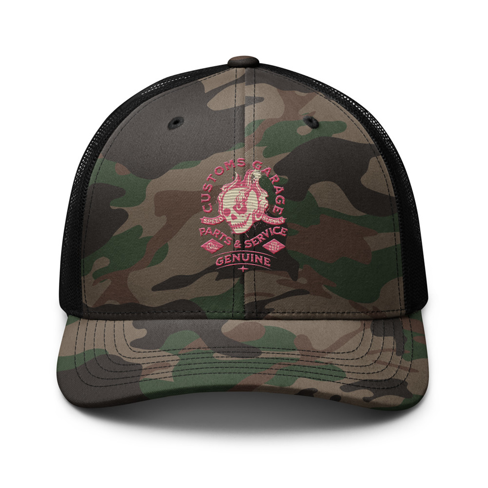 Customs Garage - Flaming Skull Camouflage Trucker Hat