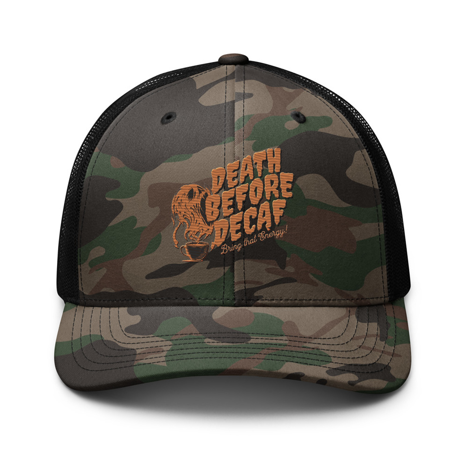 Death Before Decaf - Coffee Camouflage Trucker Hat