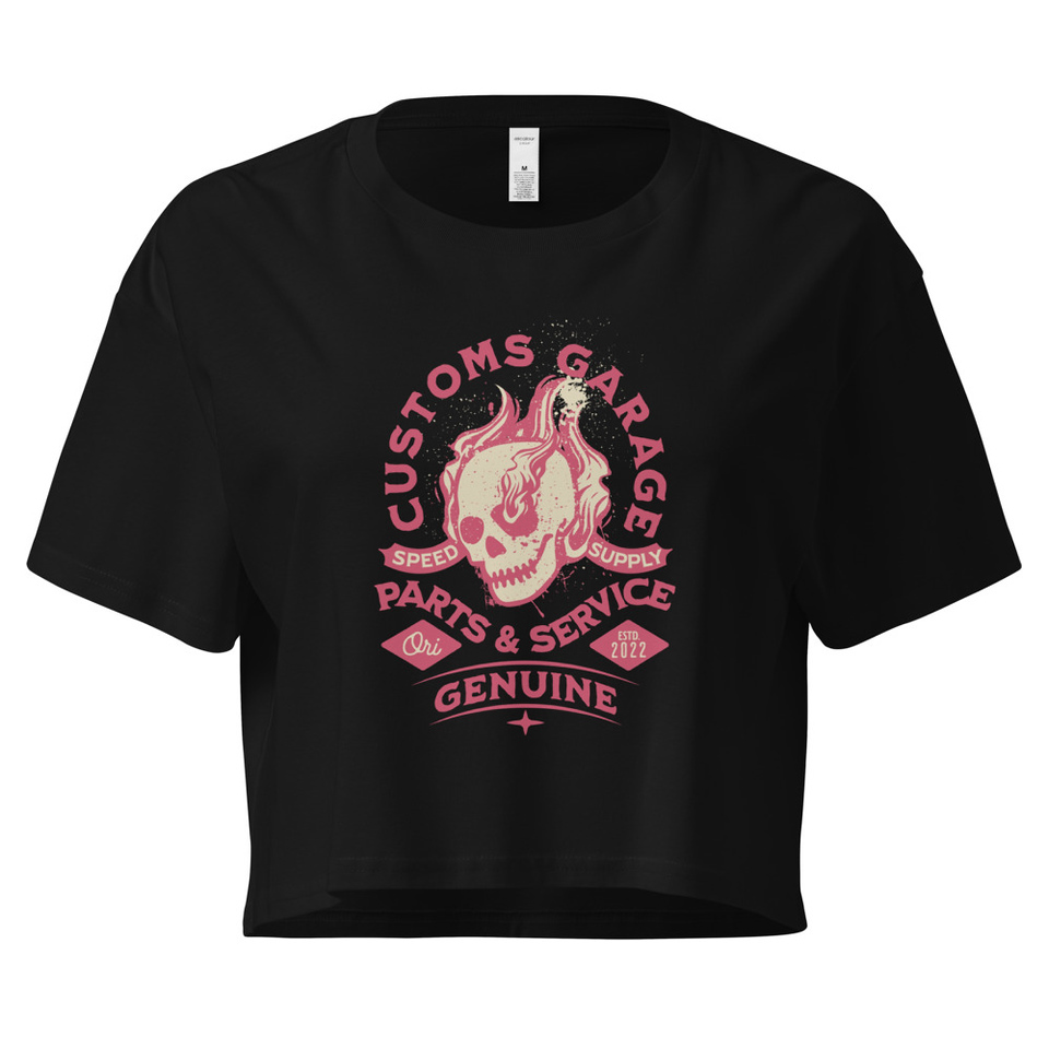 Customs Garage - Flaming Skull Women's Crop Top