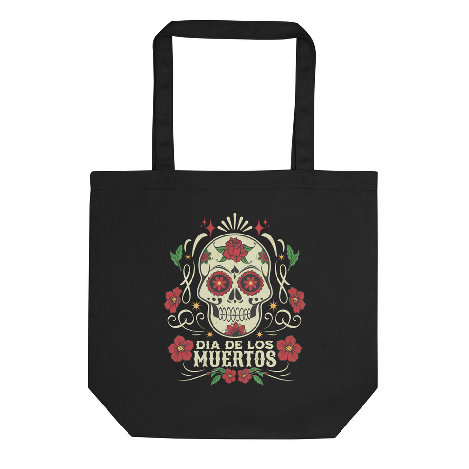 Dia De Los Muertos - Skull and Flowers Eco Tote Bag