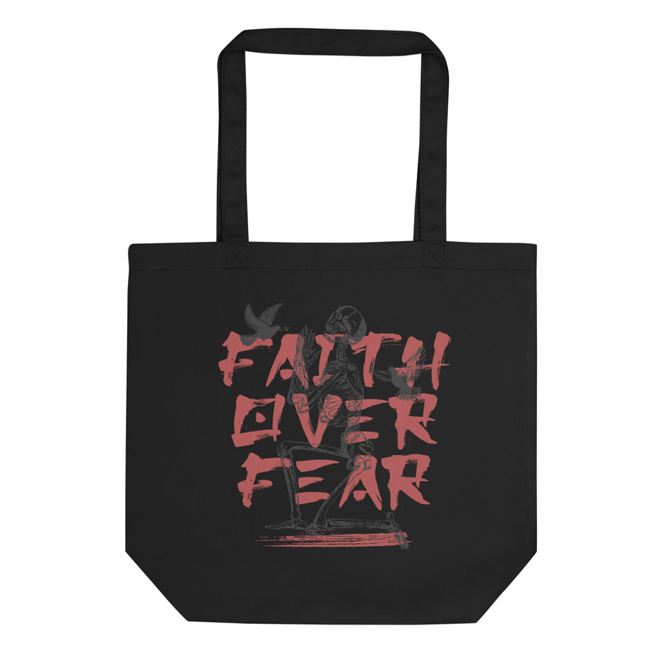 Faith Over Fear Skull Typography Eco Tote Bag