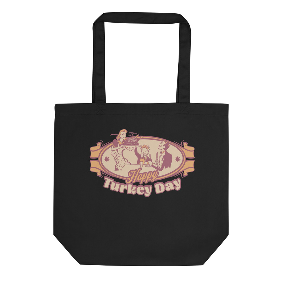 Happy Turkey Day - Retro Holiday Badge Eco Tote Bag