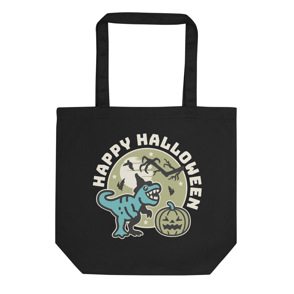 Happy Halloween - Dinosaur and Pumpkin Eco Tote Bag