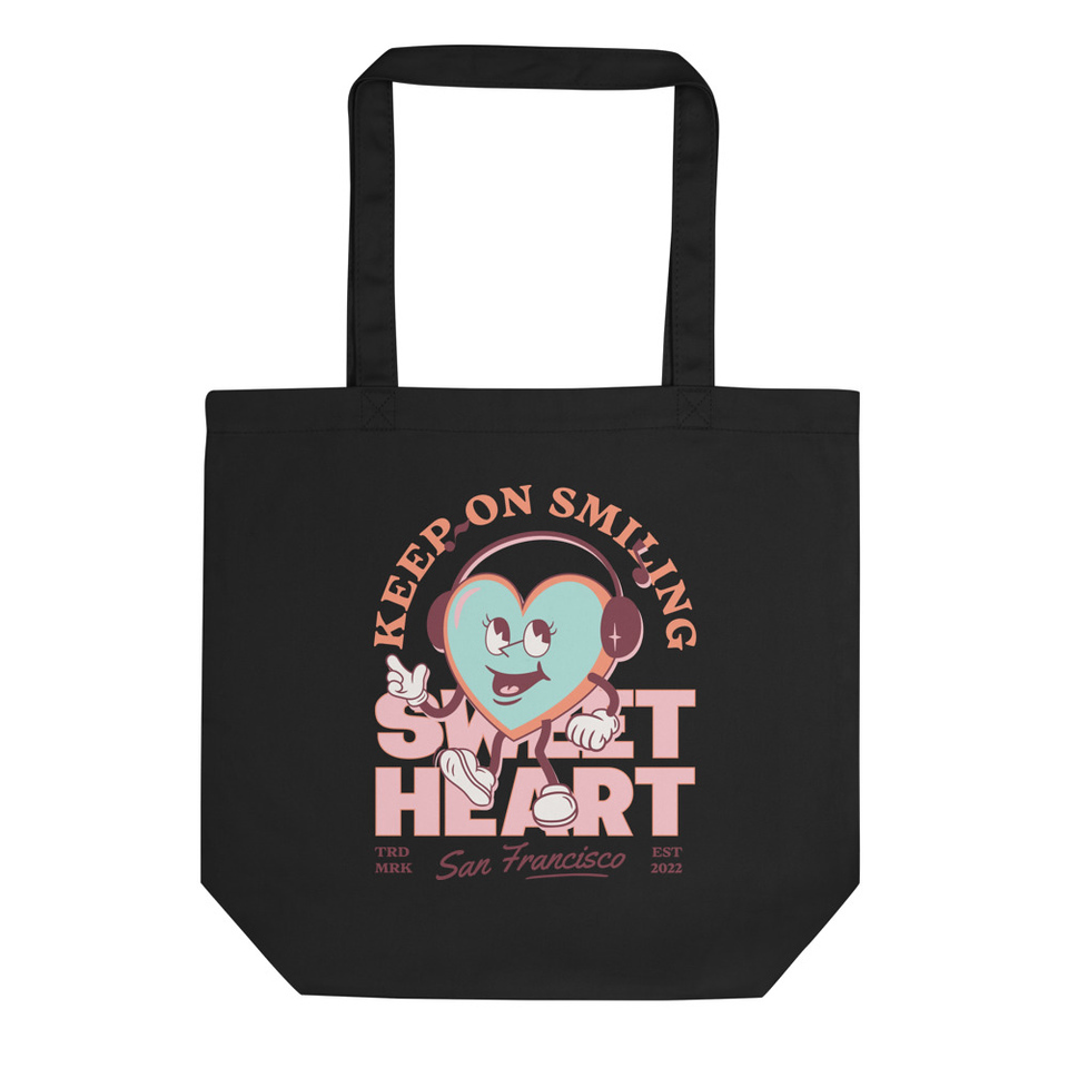 Keep on Smiling - Retro Heart Mascot Eco Tote Bag