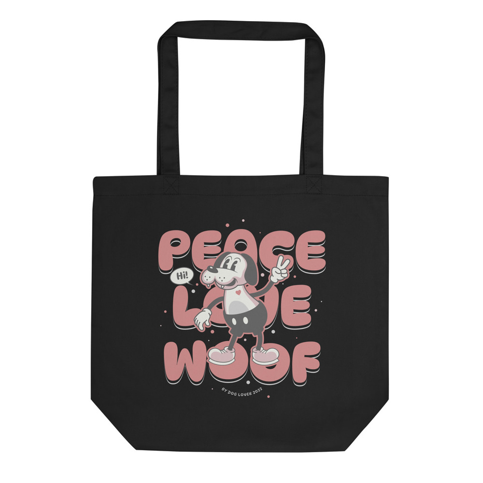 Peace Love Woof - Comic Cartoon Animal Eco Tote Bag
