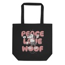 Peace Love Woof - Comic Cartoon Animal Eco Tote Bag