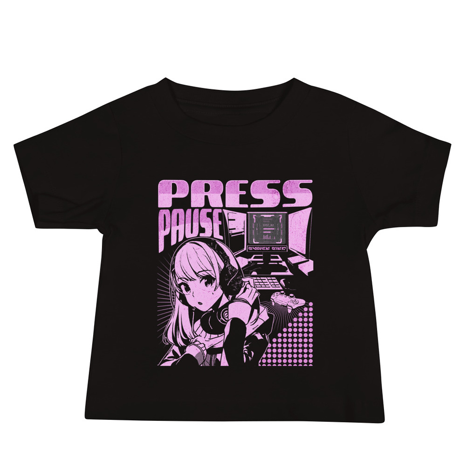 'Press Pause' Anime Gaming Baby Staple Tee