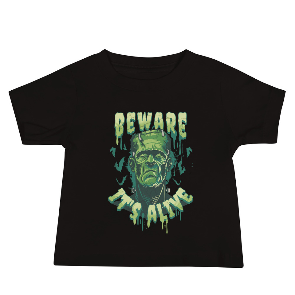 Beware of Frankenstein - Scary Halloween Baby Staple Tee