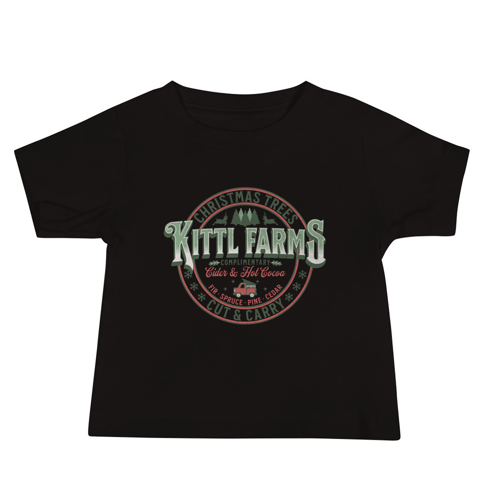 Christmas Tree Farm - Vintage Holiday Badge Baby Staple Tee