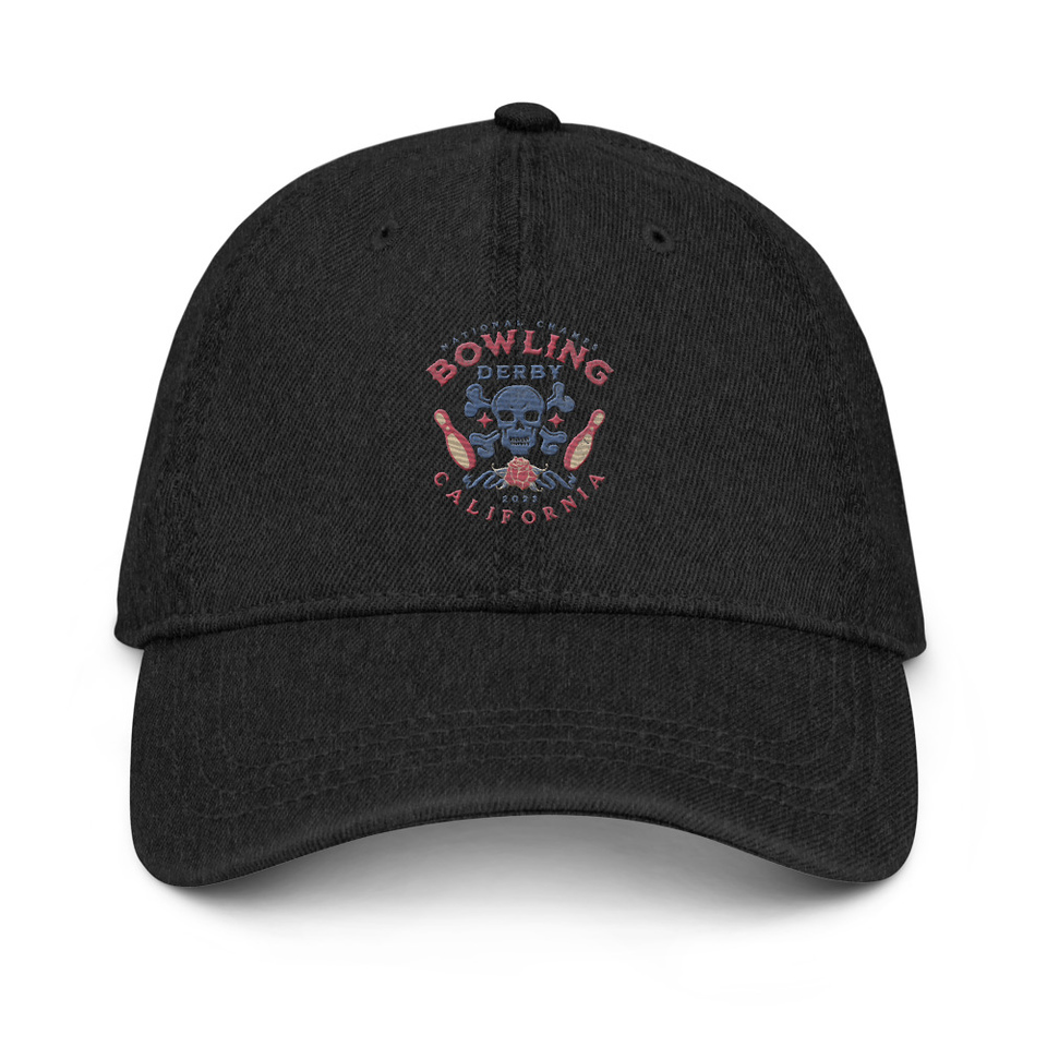 Bowling Derby Champs - Grunge Skull Denim Hat