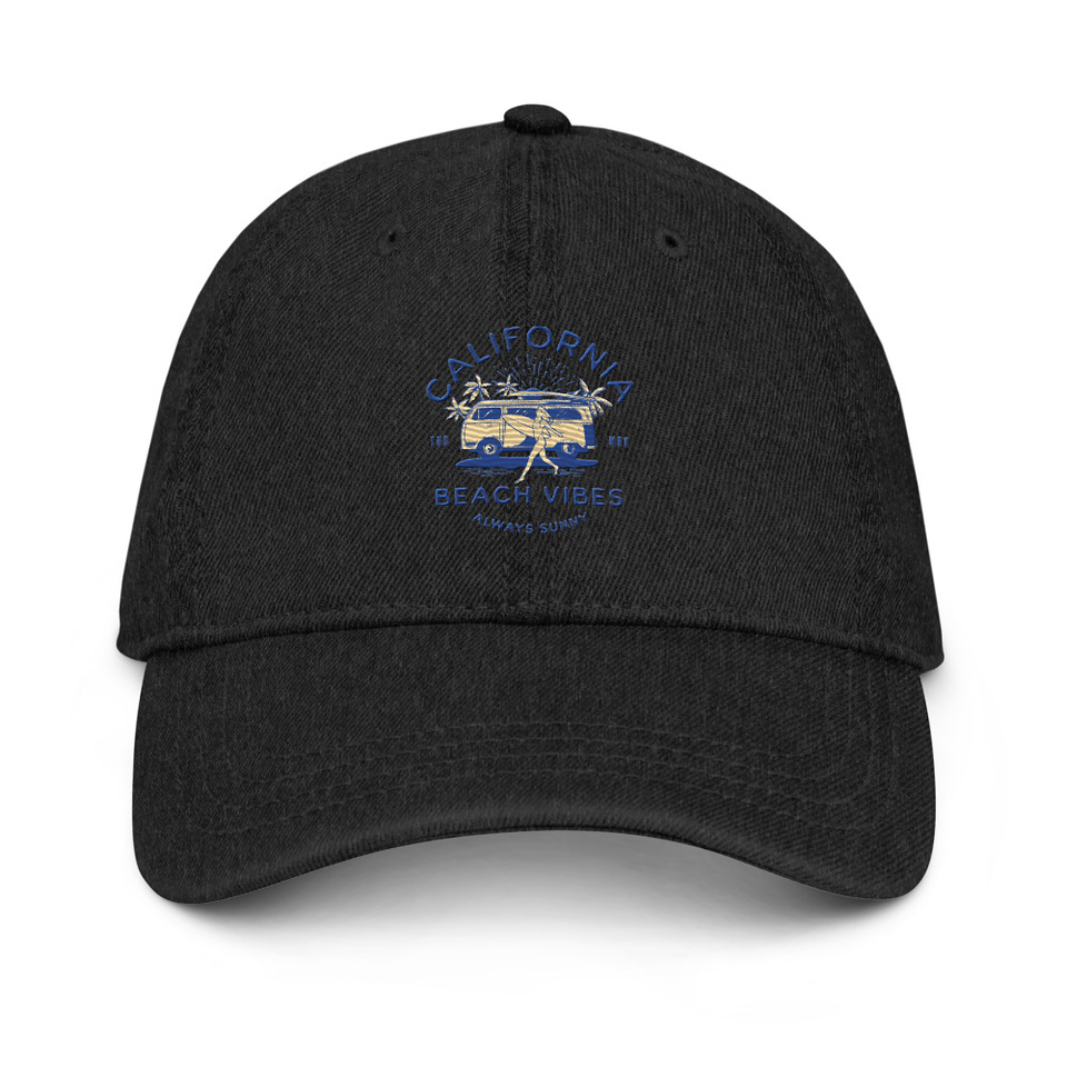 California Beach Vibes - Retro Camper Van Denim Hat