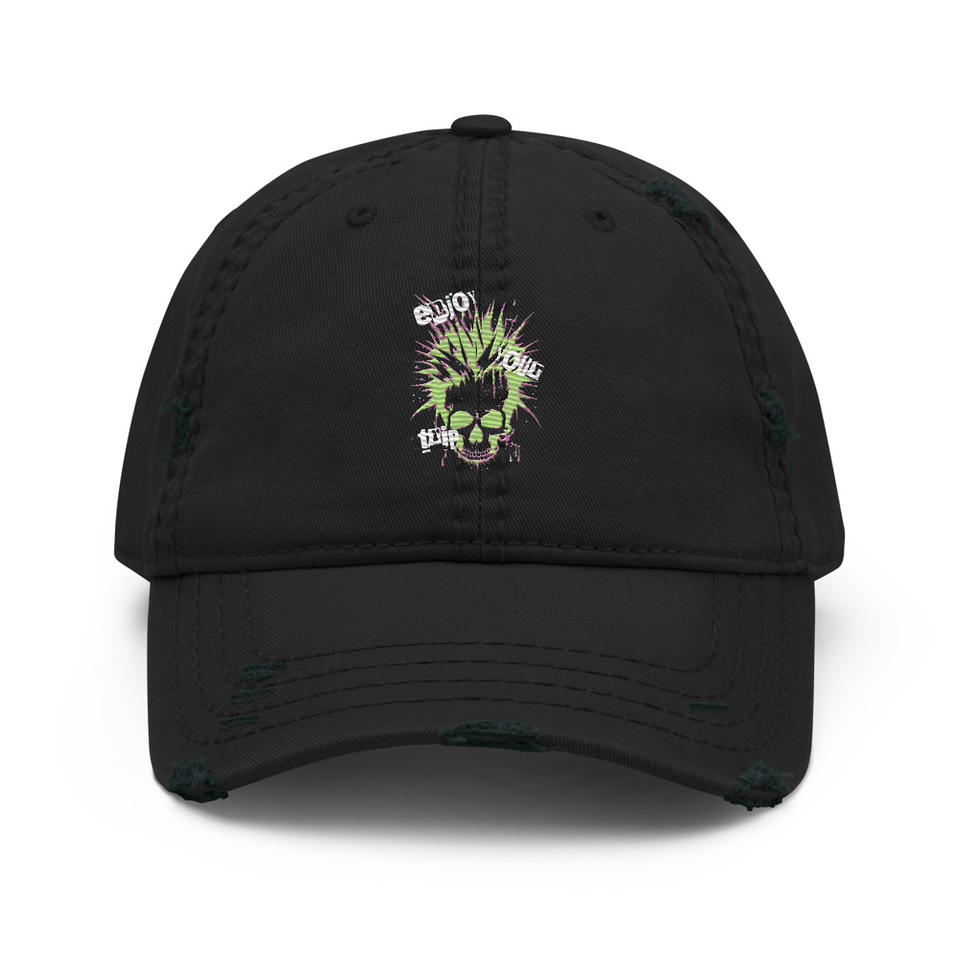 'Enjoy Your Trip' Punk Skull Distressed Dad Hat