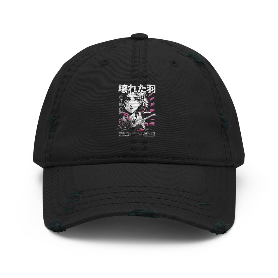 Anime Broken Wings - Neon Japanese Style Distressed Dad Hat