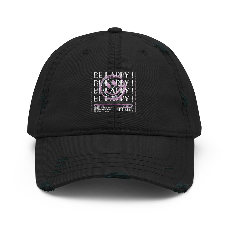 Be Happy ! Distressed Dad Hat
