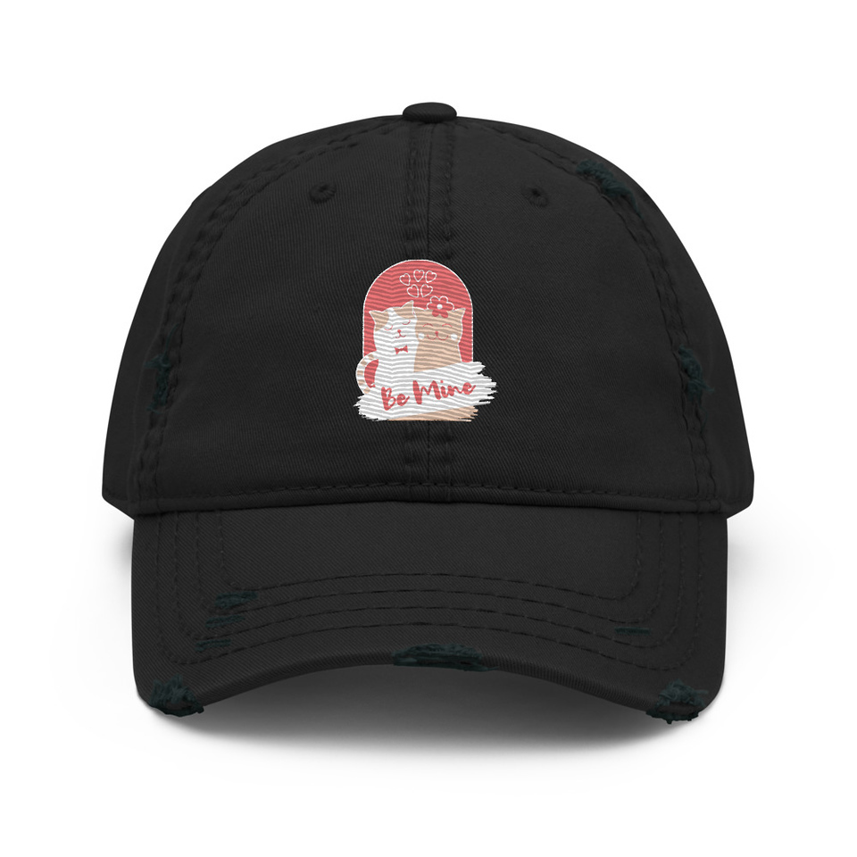 Be Mine - Cute Cat Couple Distressed Dad Hat