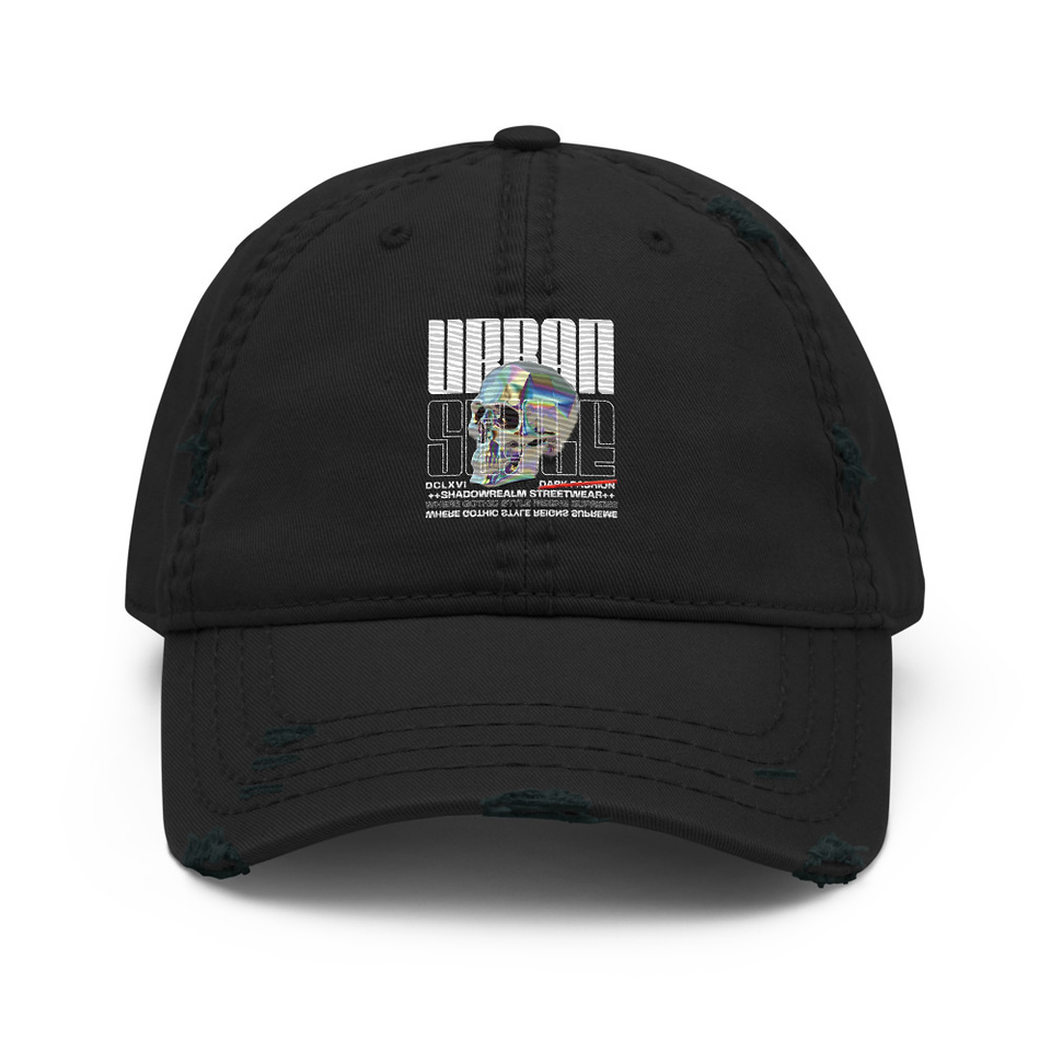 Black 3D Skull Distressed Dad Hat