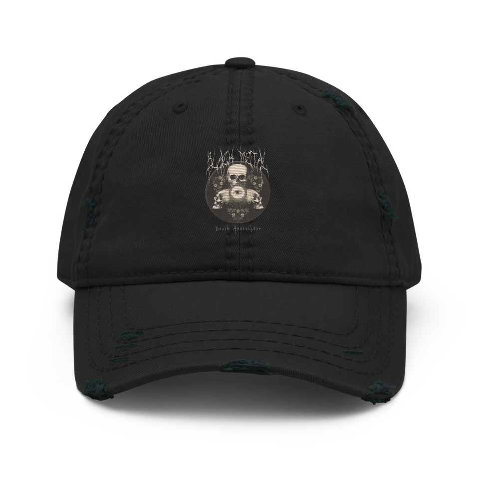 Black Metal - Hardcore skull theme design Distressed Dad Hat