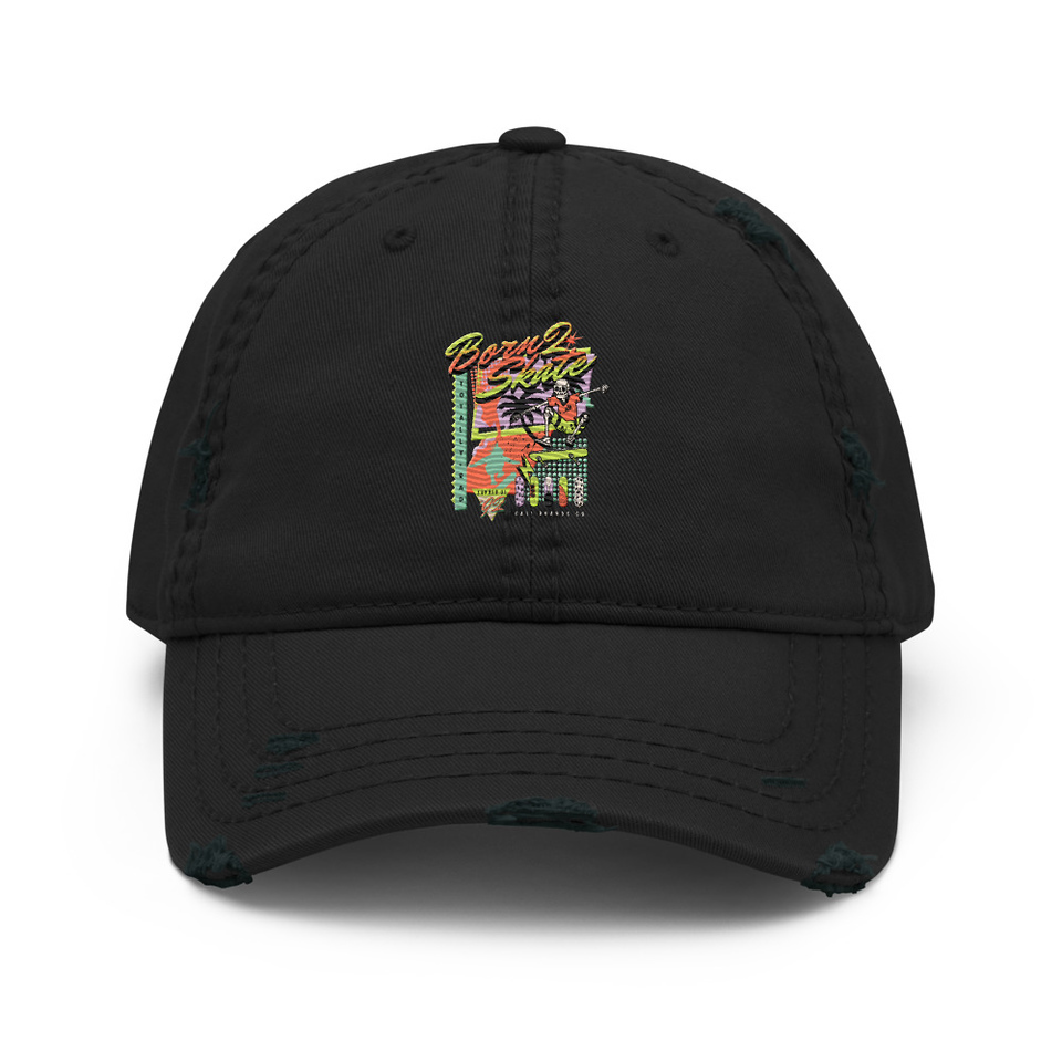 Born 2 Skate - Retro Skeleton Distressed Dad Hat