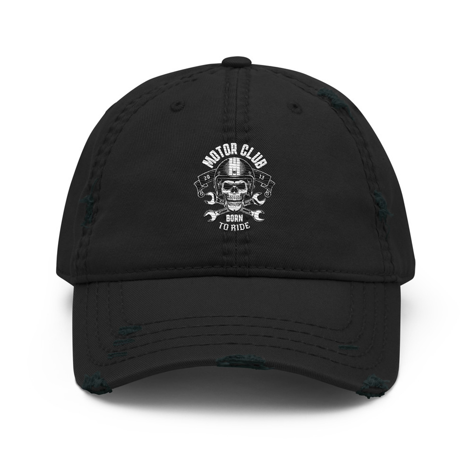 Born to Ride - Biker Club Skull  Distressed Dad Hat