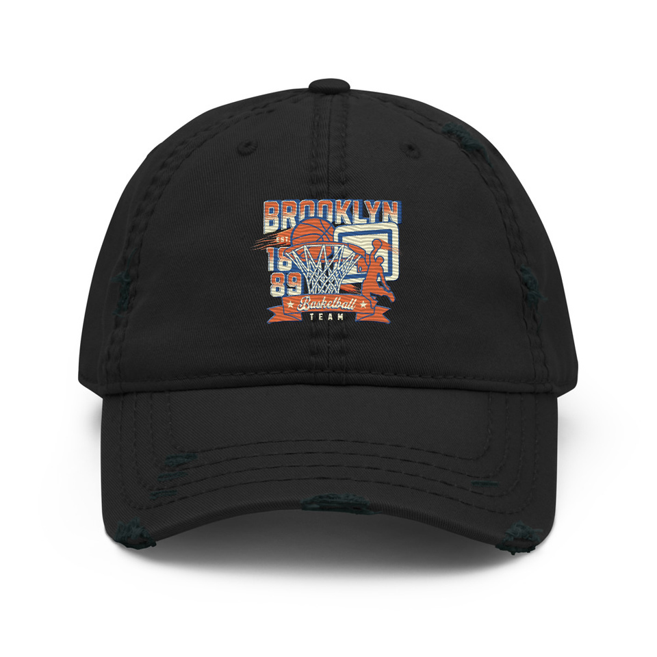 Brooklyn Basketball Team - Athletic Sports Distressed Dad Hat