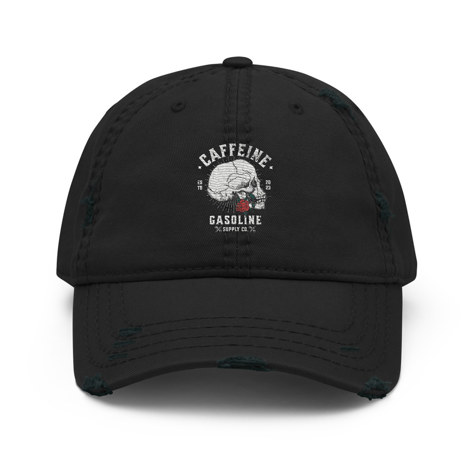 CAFFEINE GASOLINE Distressed Dad Hat