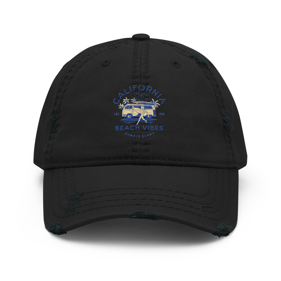 California Beach Vibes - Retro Camper Van Distressed Dad Hat
