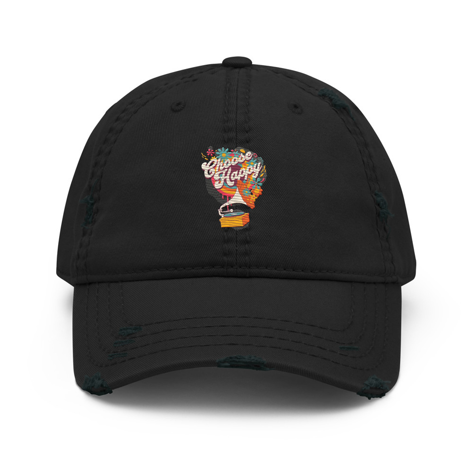 Choose Happy - Retro Music Distressed Dad Hat
