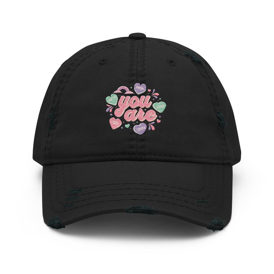 Colorful Self Love Affirmation - Heart Distressed Dad Hat