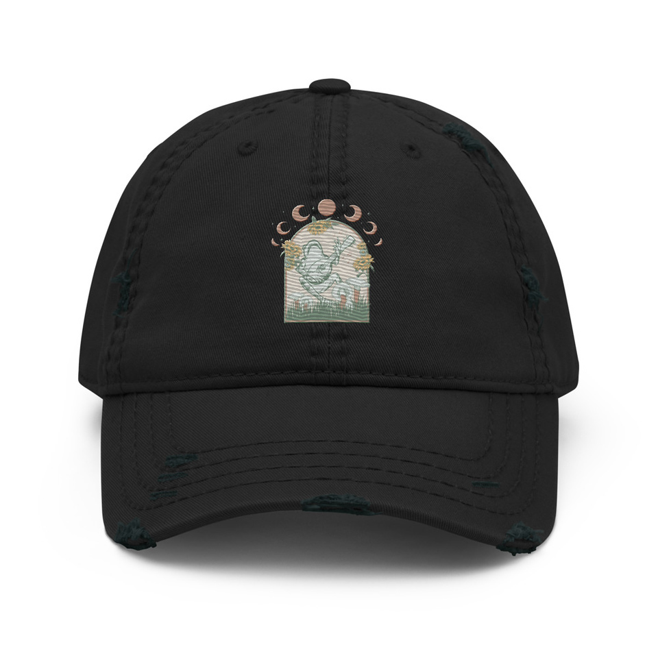 Cottagecore Frog Botanical Distressed Dad Hat