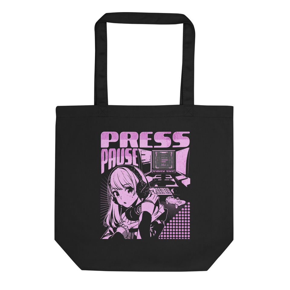 'Press Pause' Anime Gaming Eco Tote Bag