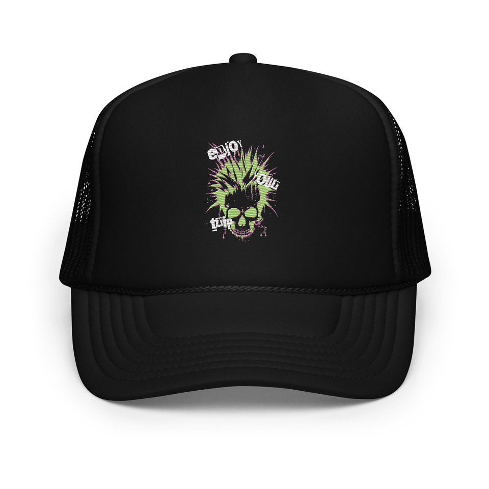 'Enjoy Your Trip' Punk Skull Foam Trucker Hat