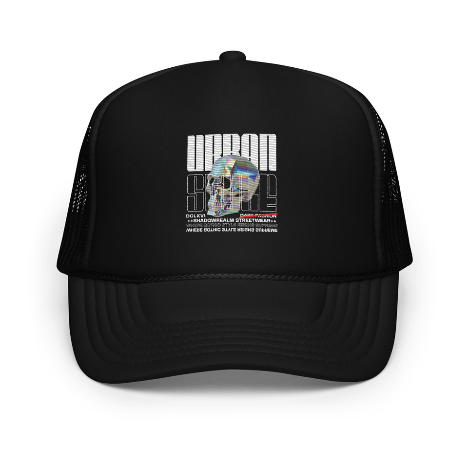 Black 3D Skull Foam Trucker Hat