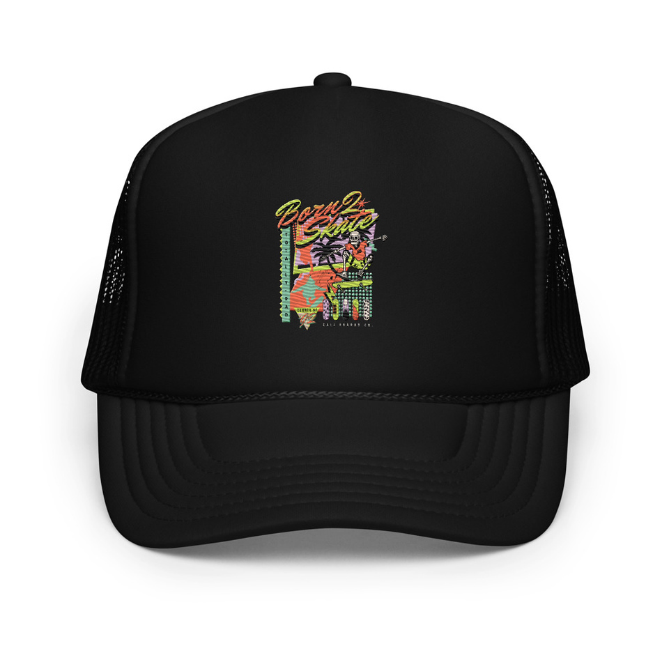 Born 2 Skate - Retro Skeleton Foam Trucker Hat