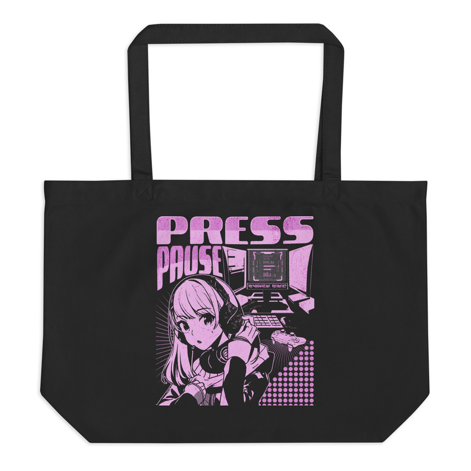 'Press Pause' Anime Gaming Large Eco Tote
