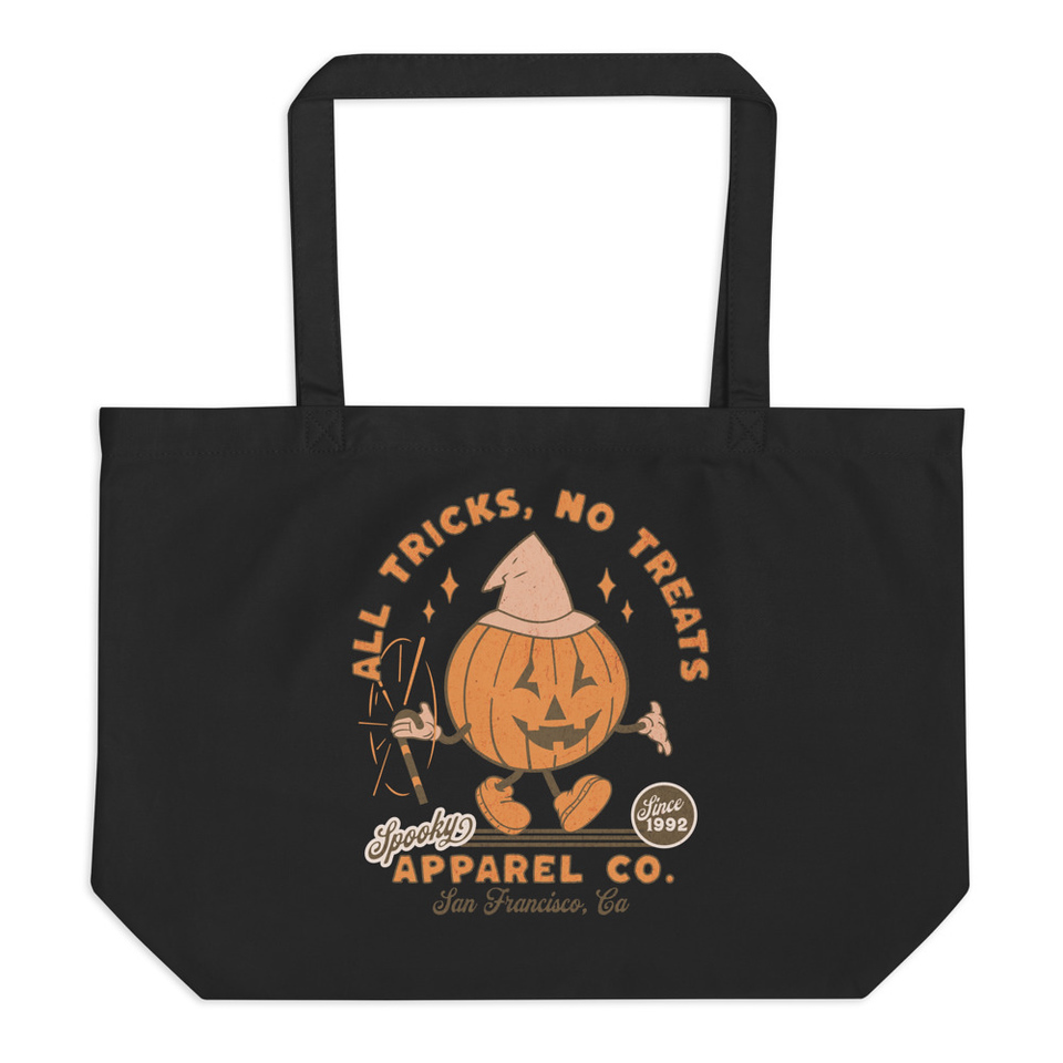 All Tricks No Treats - Pumpkin Mascot Large Eco Tote