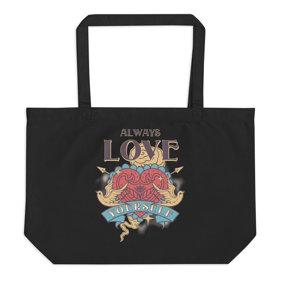 Always Love Yourself - Retro Inspirational Quote Large Eco Tote
