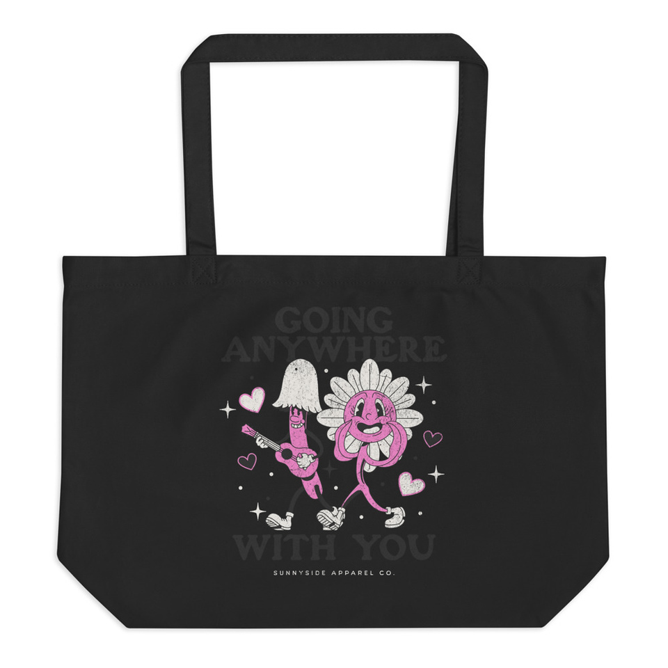 Anywhere With You - Typographic Cartoon Streetwear Large Eco Tote