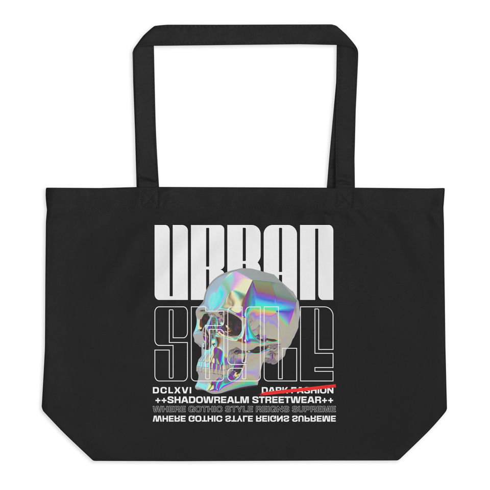 Black 3D Skull Large Eco Tote