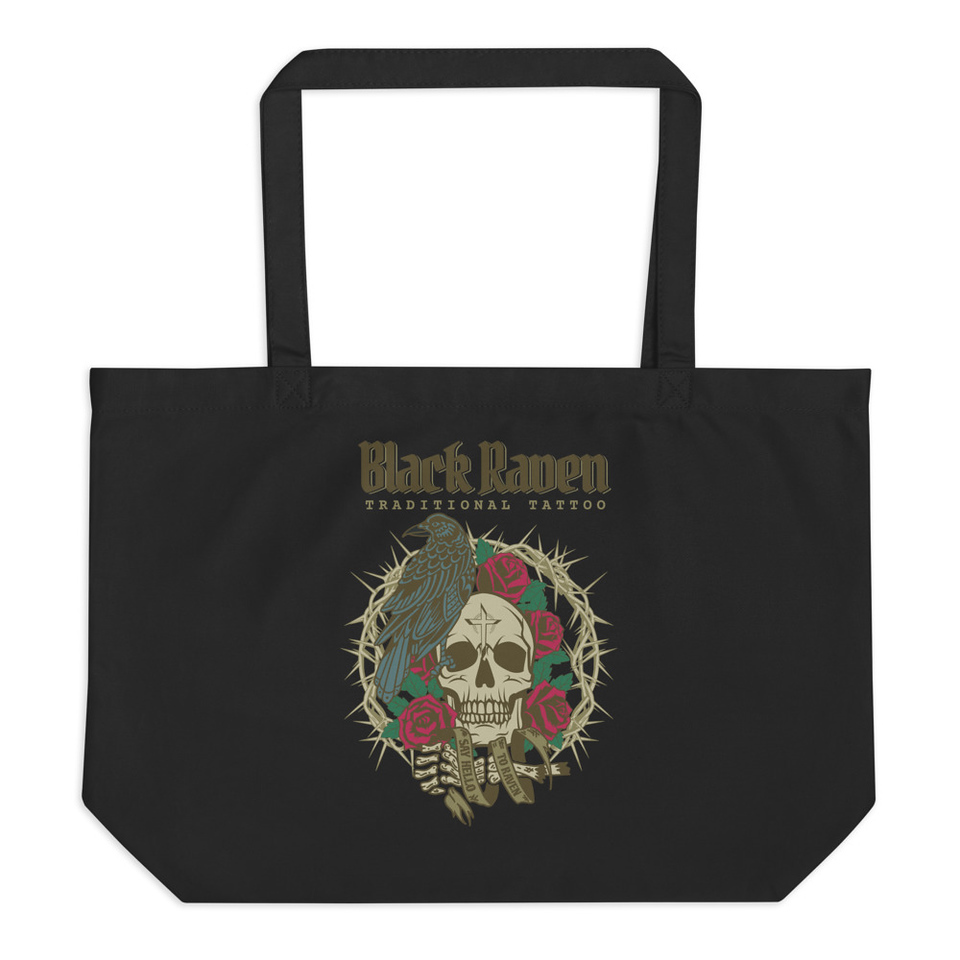Black Raven Tattoo - Skull & Thorns Large Eco Tote