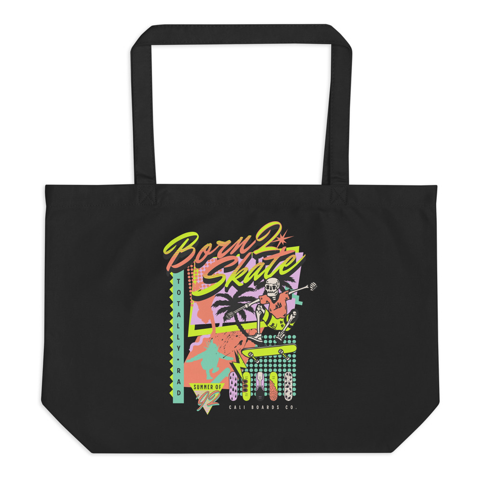 Born 2 Skate - Retro Skeleton Large Eco Tote