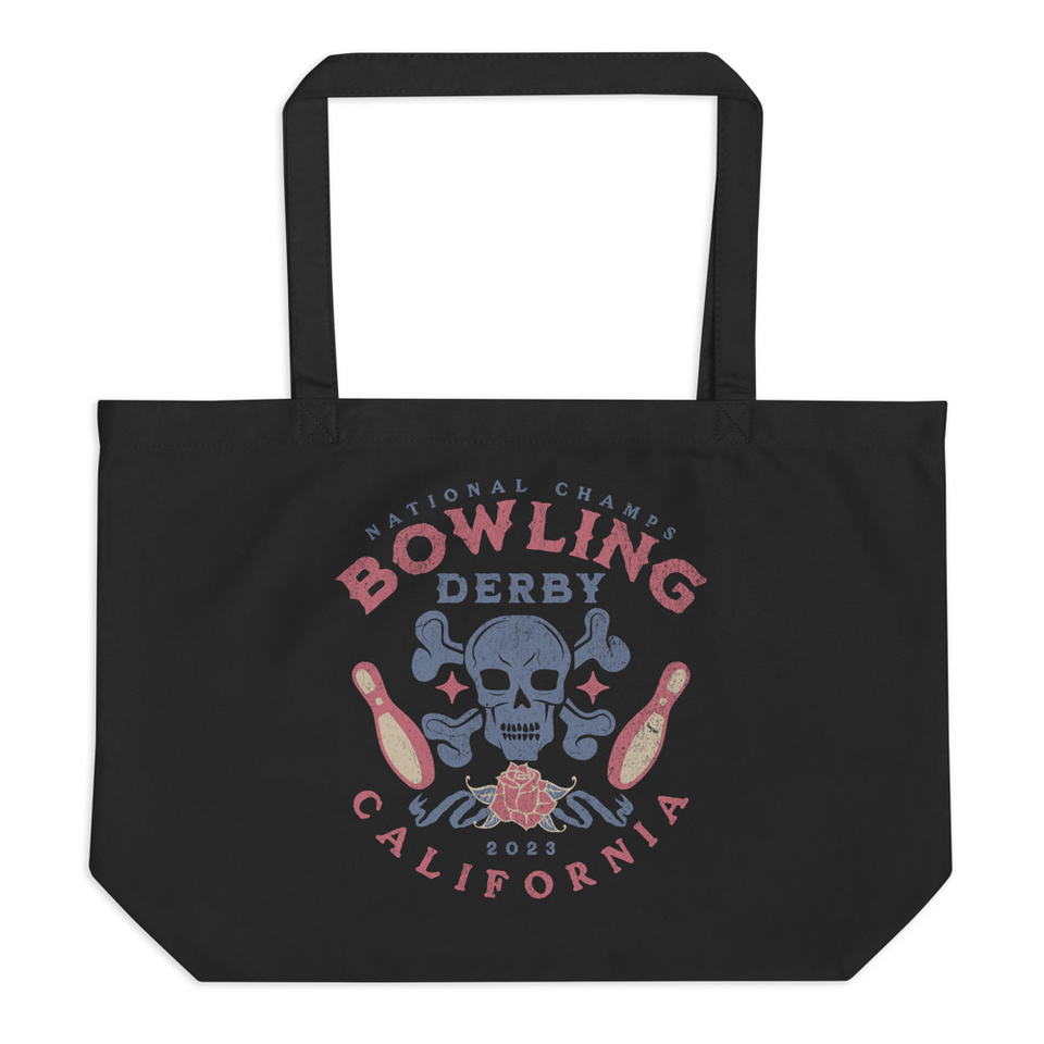 Bowling Derby Champs - Grunge Skull Large Eco Tote