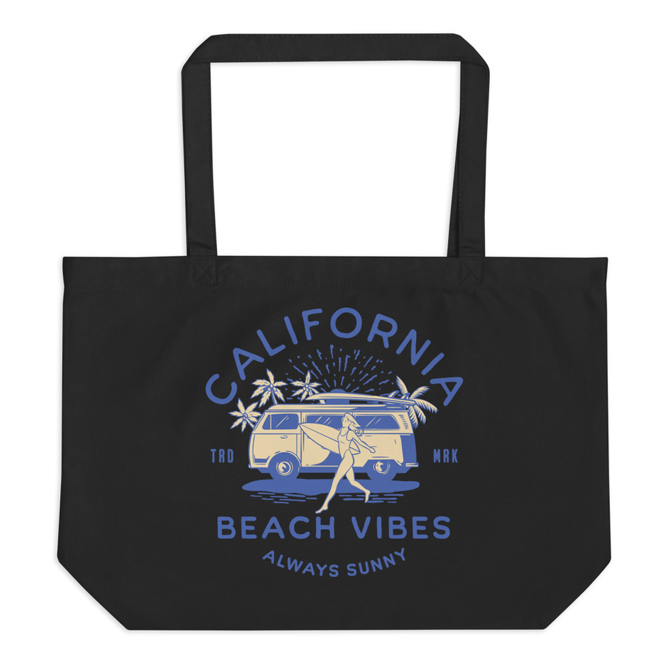 California Beach Vibes - Retro Camper Van Large Eco Tote