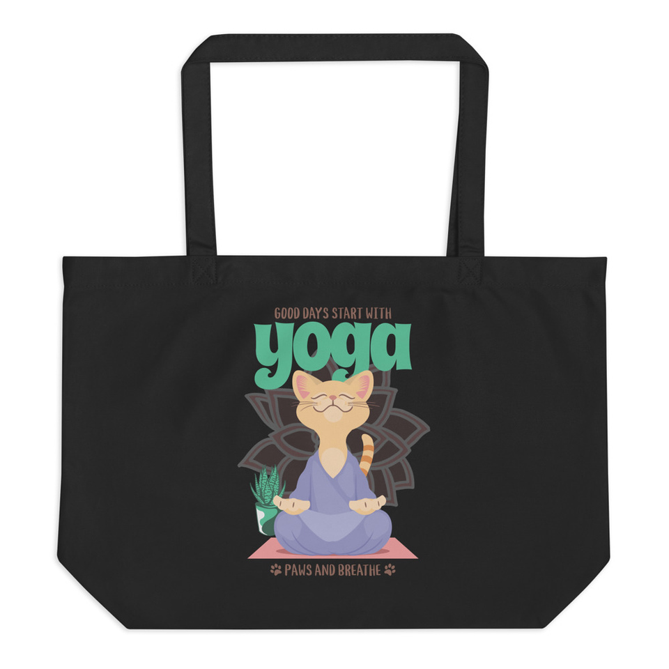Cat Yoga - Cute Meditation Large Eco Tote