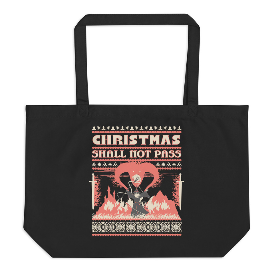 Christmas Shall Not Pass - Flaming Wizard Large Eco Tote