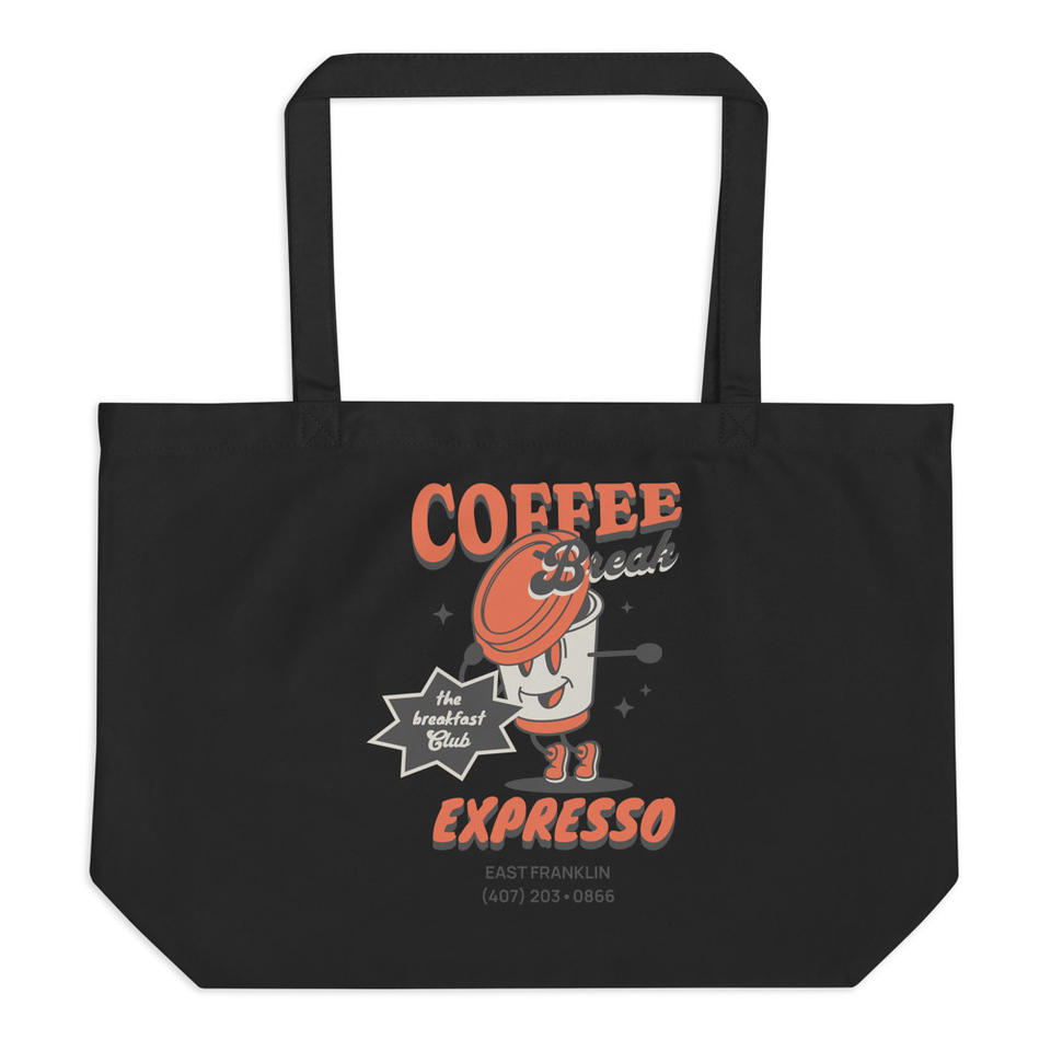 Coffee Break Cartoon Retro 90s  Large Eco Tote