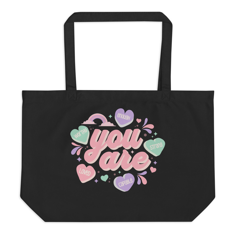 Colorful Self Love Affirmation - Heart Large Eco Tote