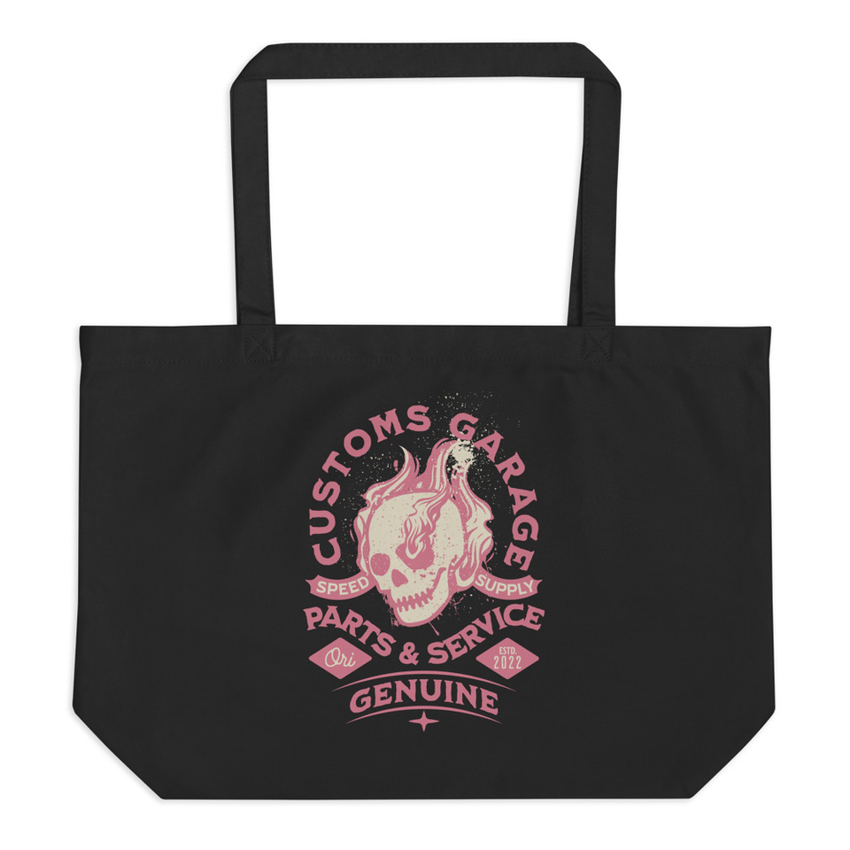 Customs Garage - Flaming Skull Large Eco Tote