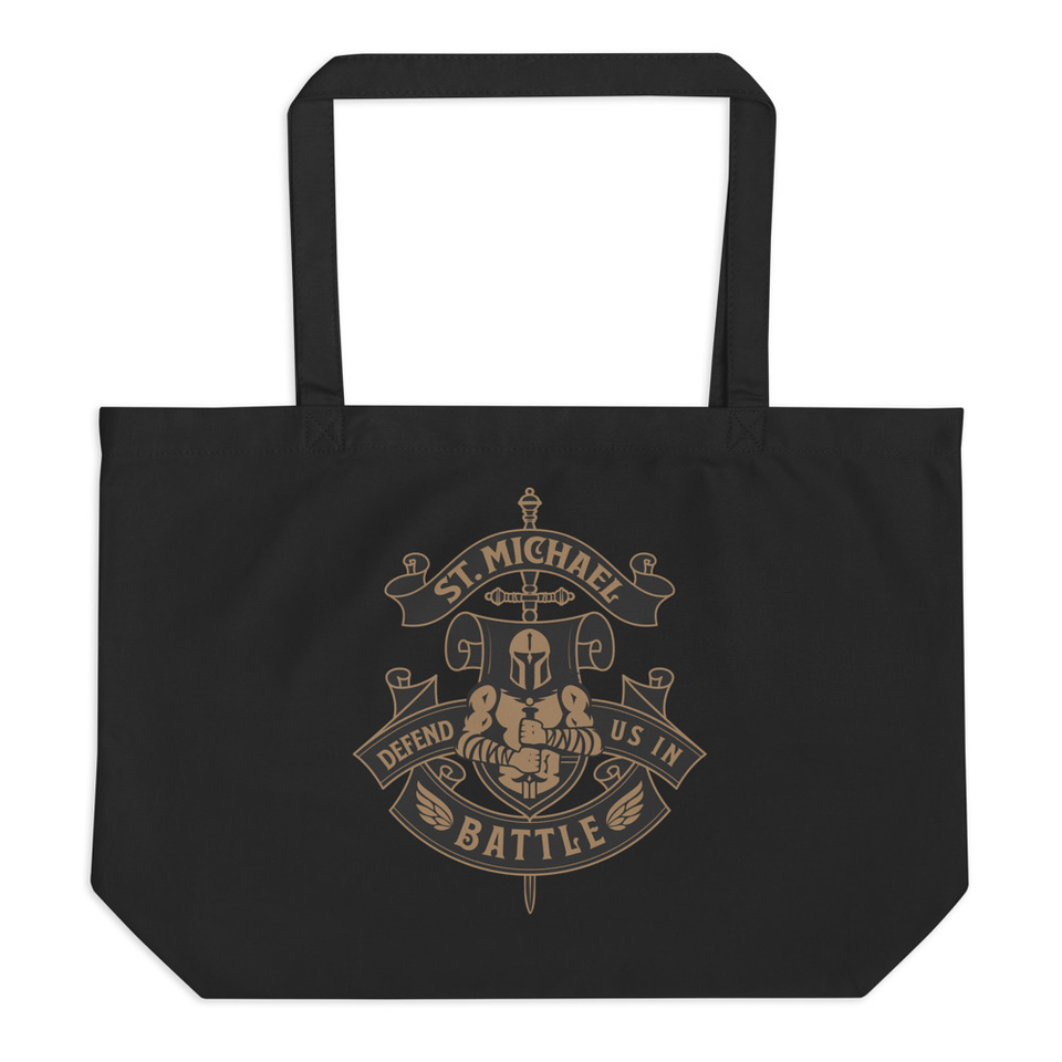 Defend us in battle - Knight with sword Large Eco Tote
