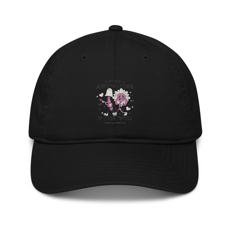 Anywhere With You - Typographic Cartoon Streetwear Organic Baseball Cap
