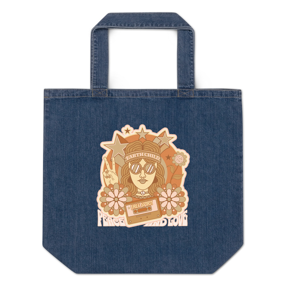 60s tee design Organic Denim Tote Bag